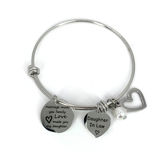 37 Jewelry Daughter In Law Charm Bracelet Silver Finish Expands 2.0"-3.5" - Picture 4 of 5